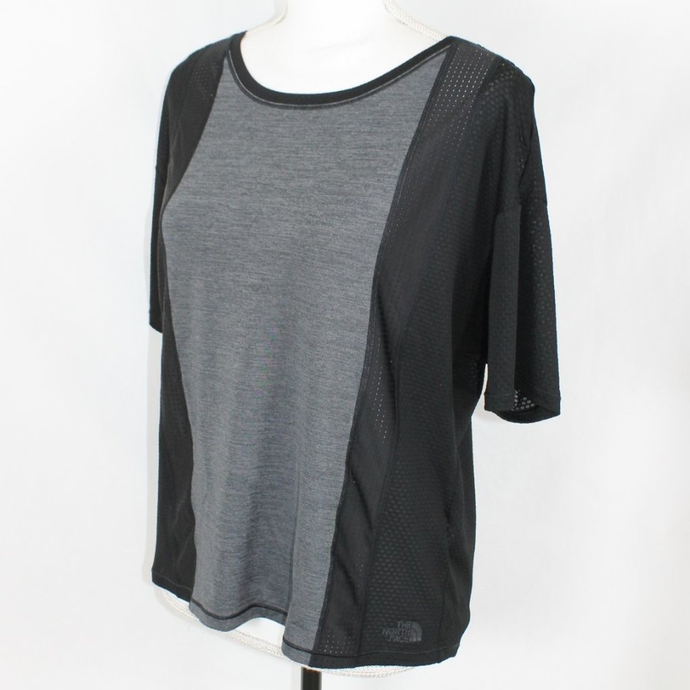 THE NORTH FACE Athletic Shirt Woman Size Small Black & Gray Short Sleeve Mesh
